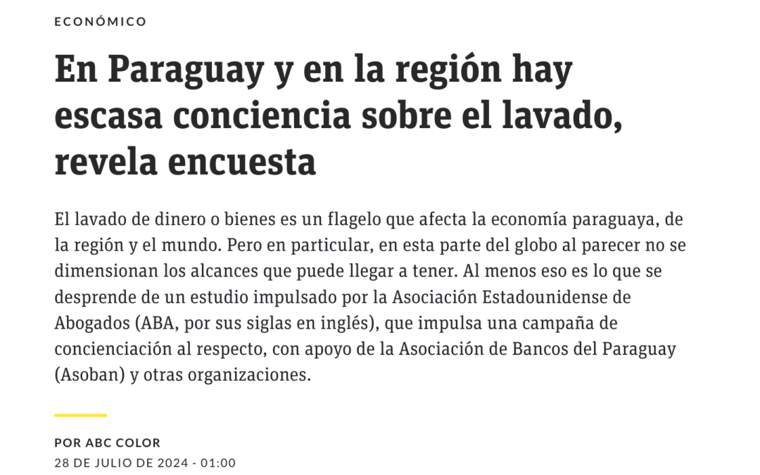 En Paraguay y en la región hay escasa conciencia sobre el lavado, revela encuesta